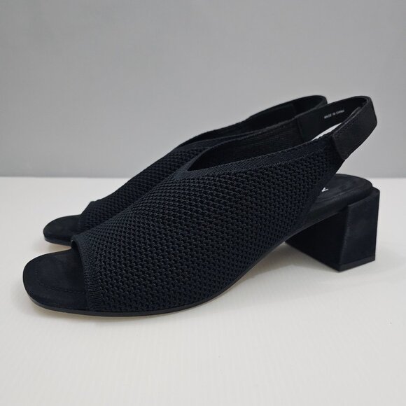 Eileen Fisher Trudy Sandal Womens 9 Black Stretch Knit Block Heel Slingback - Picture 1 of 12